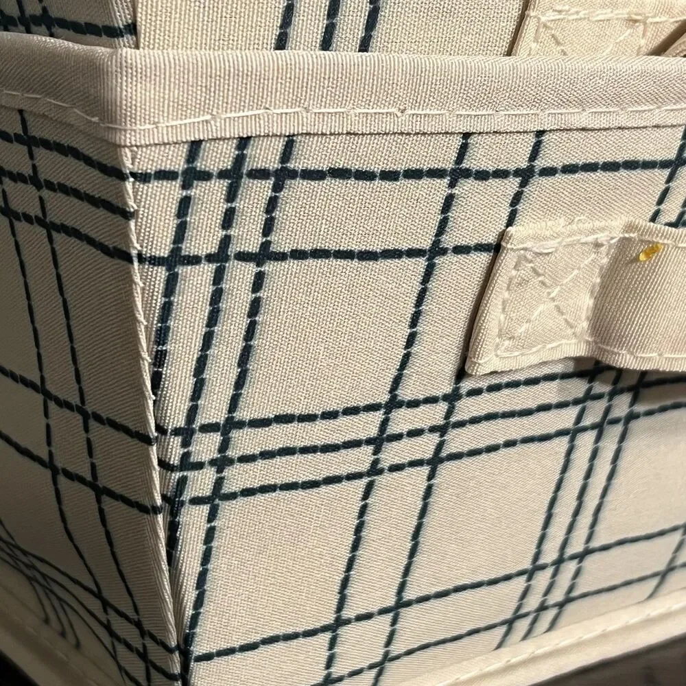 Aldi Huntington Home Canvas Totes 2PK Beige Storage Baskets Plaid Handles Small